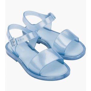 Mini Melissa Mel Mar Sandal Blue Glitter Size 2 Girls. BRAND NEW WITH BOX